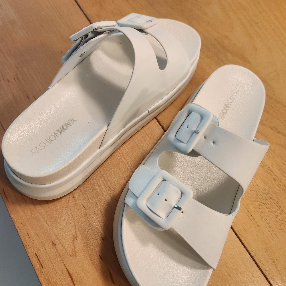 Fashion Nova White Buckle Sandals